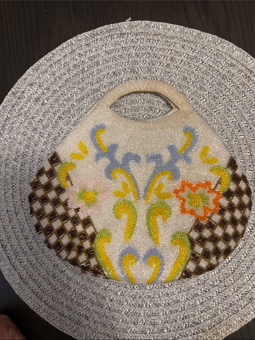 Beaded Floral Pattern Women’s Handbag - White, Yellow & Orange